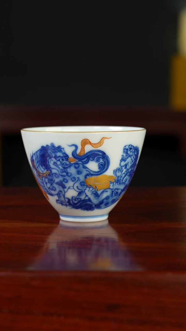 祖传窑真柴窑传承400年描金貔貅杯
