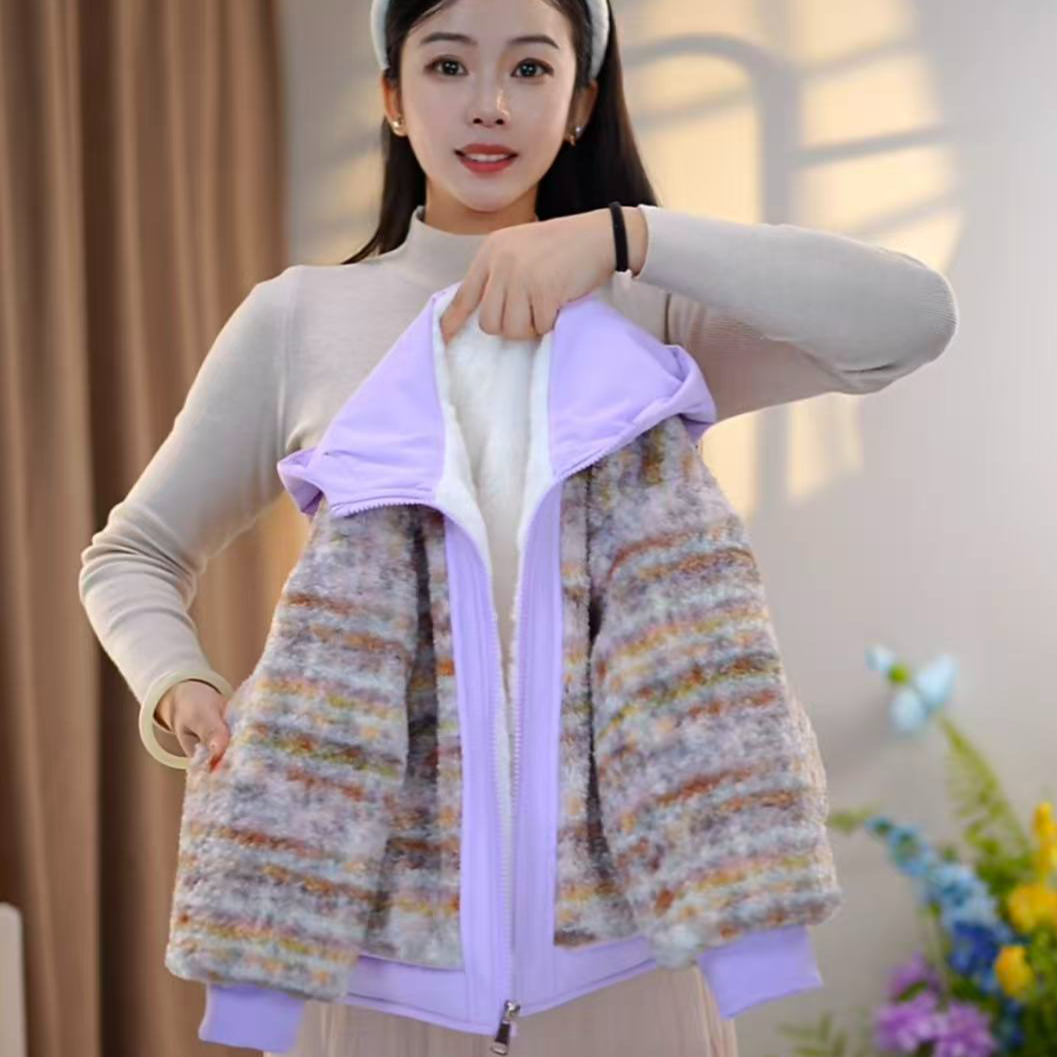 佳琪妈】极寒系列女童浅紫美拉德一件过冬连帽棉服外套-7179#