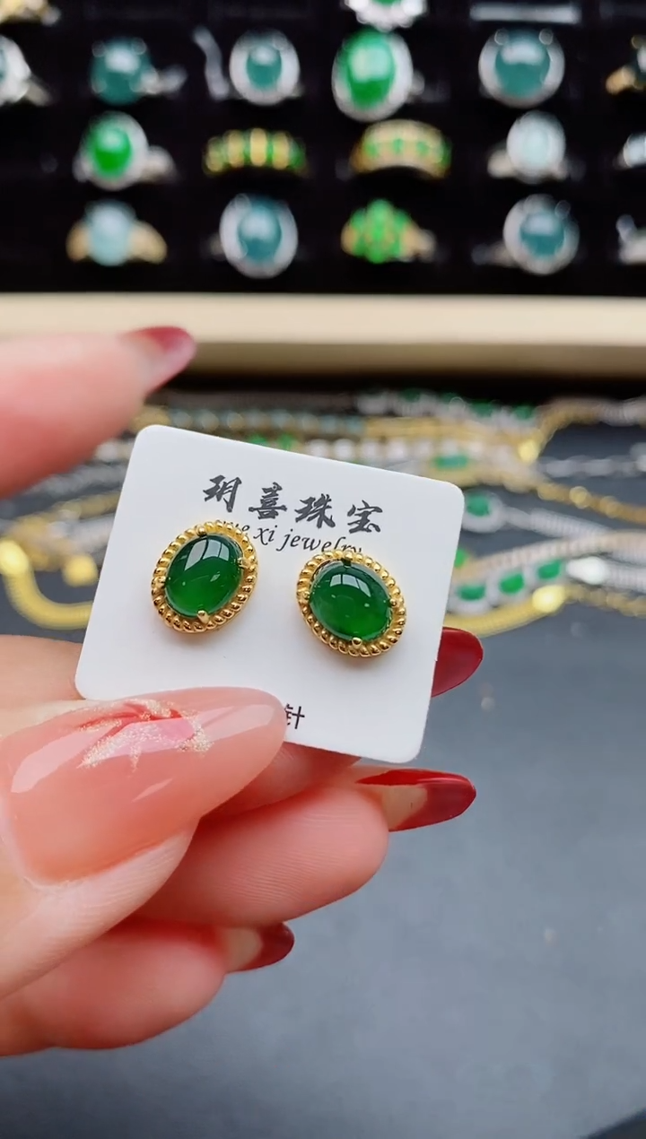 【闪购商品】翡翠耳饰银S925镶嵌50580