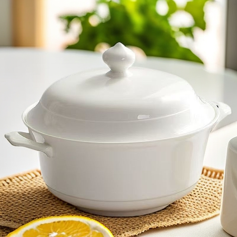 纯白9英寸富贵煲1只骨瓷家用创意高级感防烫大容量双耳带盖大汤锅