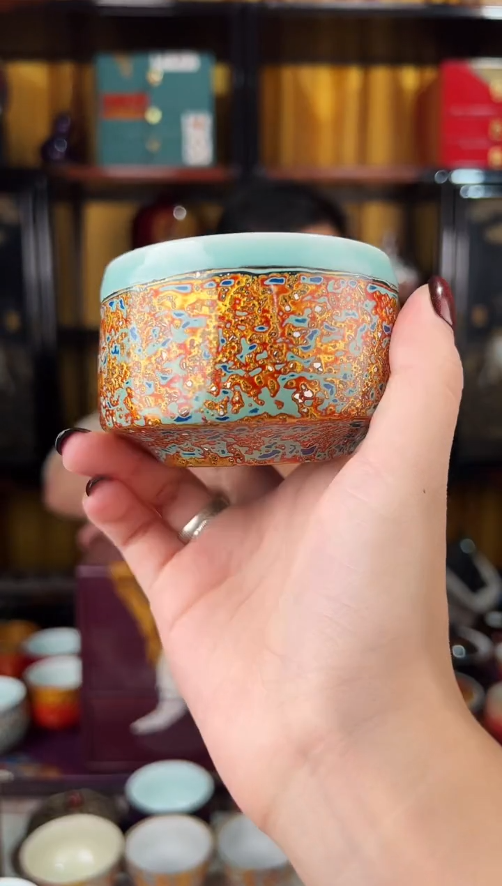 蓝碎金龙泉青瓷主人杯-太古大漆