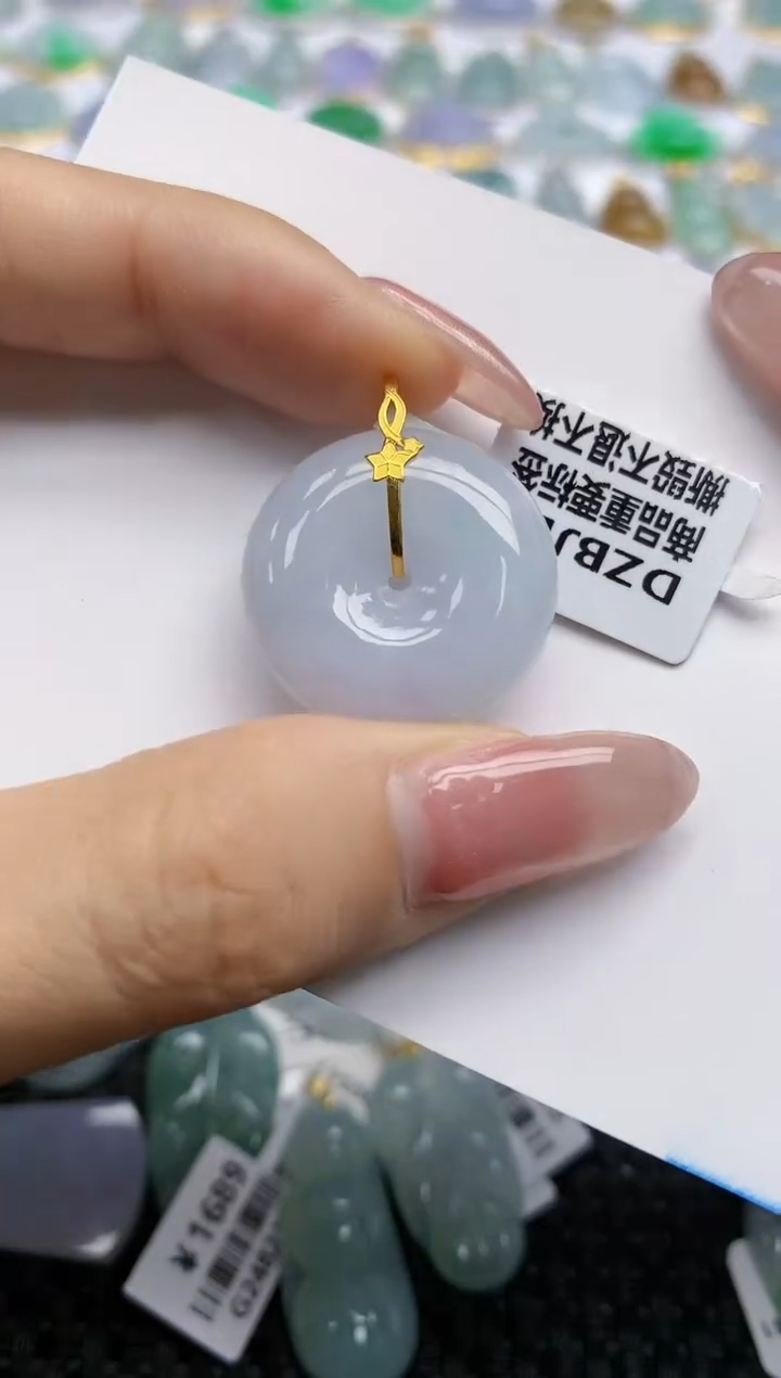 【闪购商品】翡翠挂件18K金镶嵌天然翡翠A货14