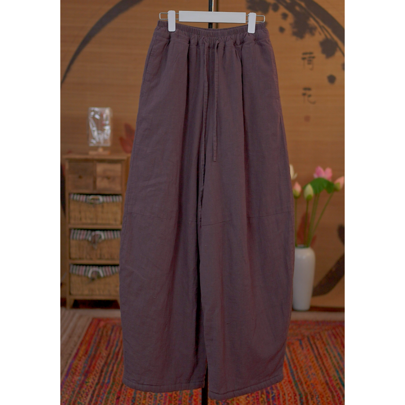 9293 亚麻夹棉弯刀裤松紧腰秋冬休闲风加厚款（裤长99臀围132）