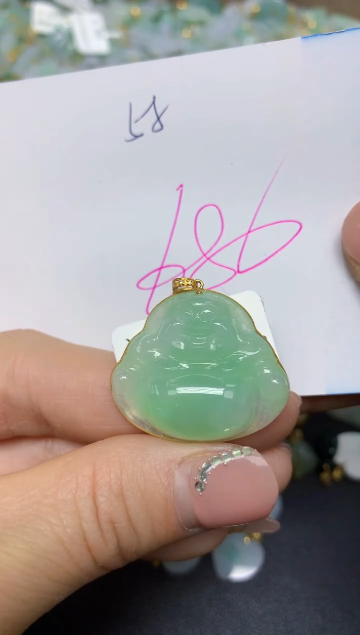 【闪购商品】翡翠挂件18K金镶嵌 天然翡翠A货