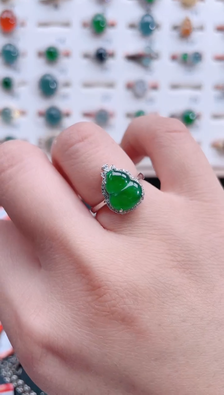 银S925镶嵌戒指翡翠天然翡翠