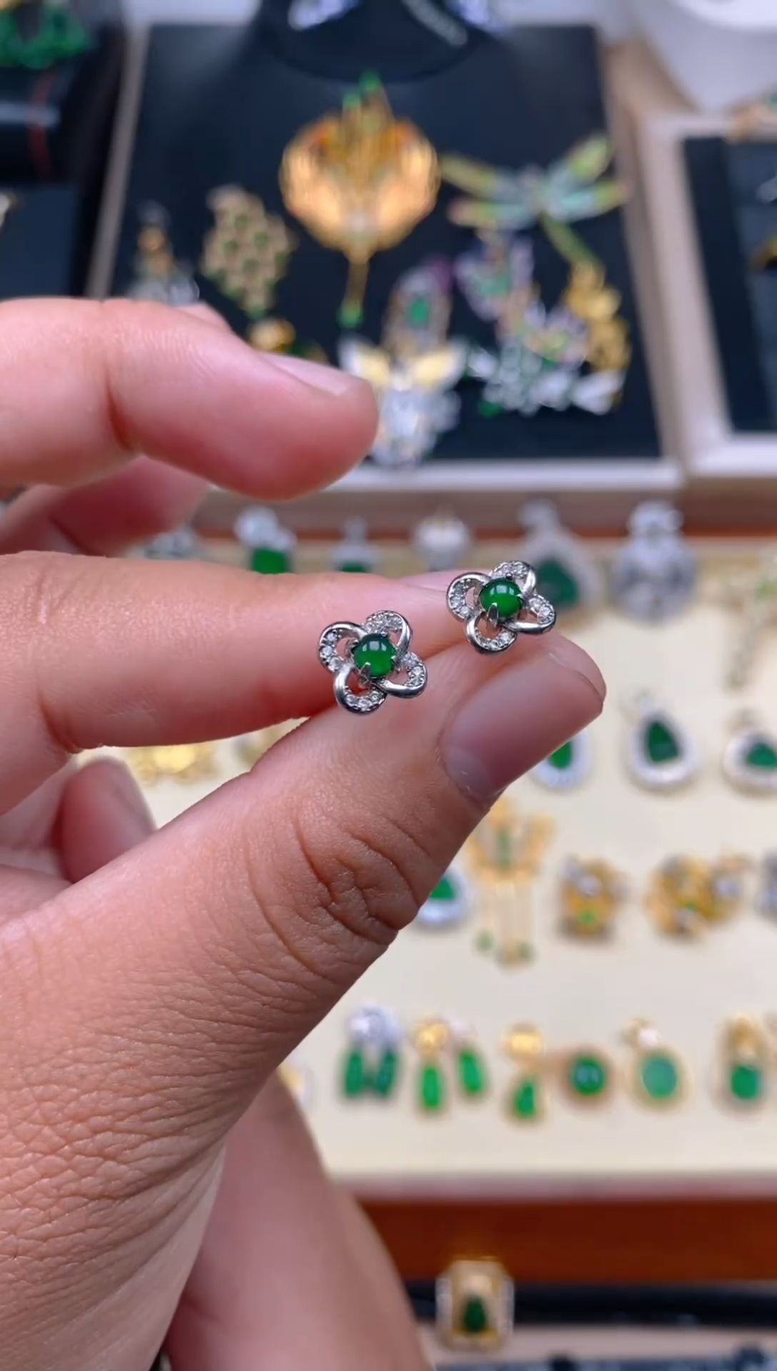 【闪购商品】翡翠耳饰银S925镶嵌耳钉