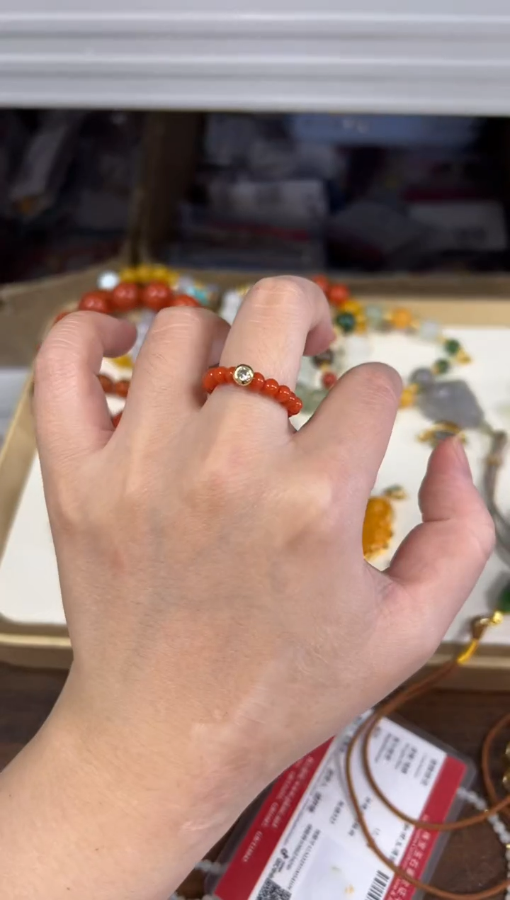 未镶嵌南红玛瑙戒指南红玛瑙一桶金小米珠戒圈[19]