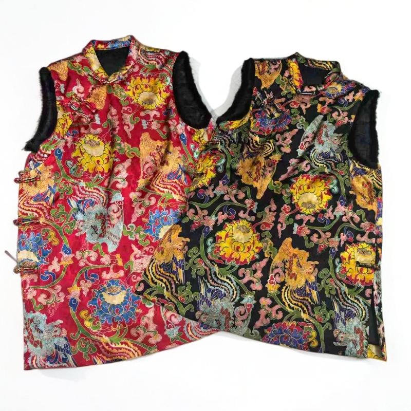 新中式洋气改良国风人丝香云纱加薄棉中长款马甲