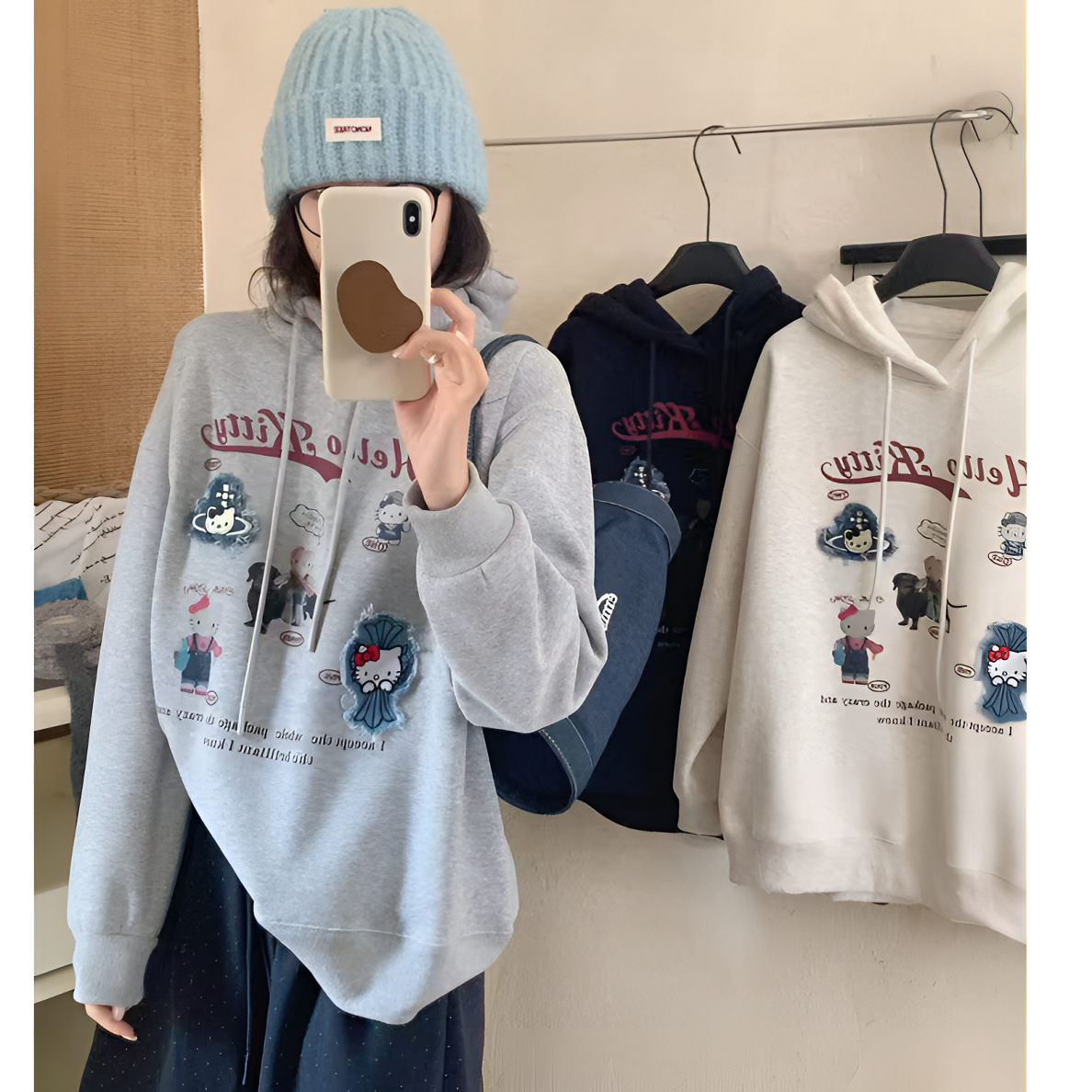 2025新款秋冬暮冬绒甜酷童趣卡通印花连帽时尚宽松休闲上衣5067