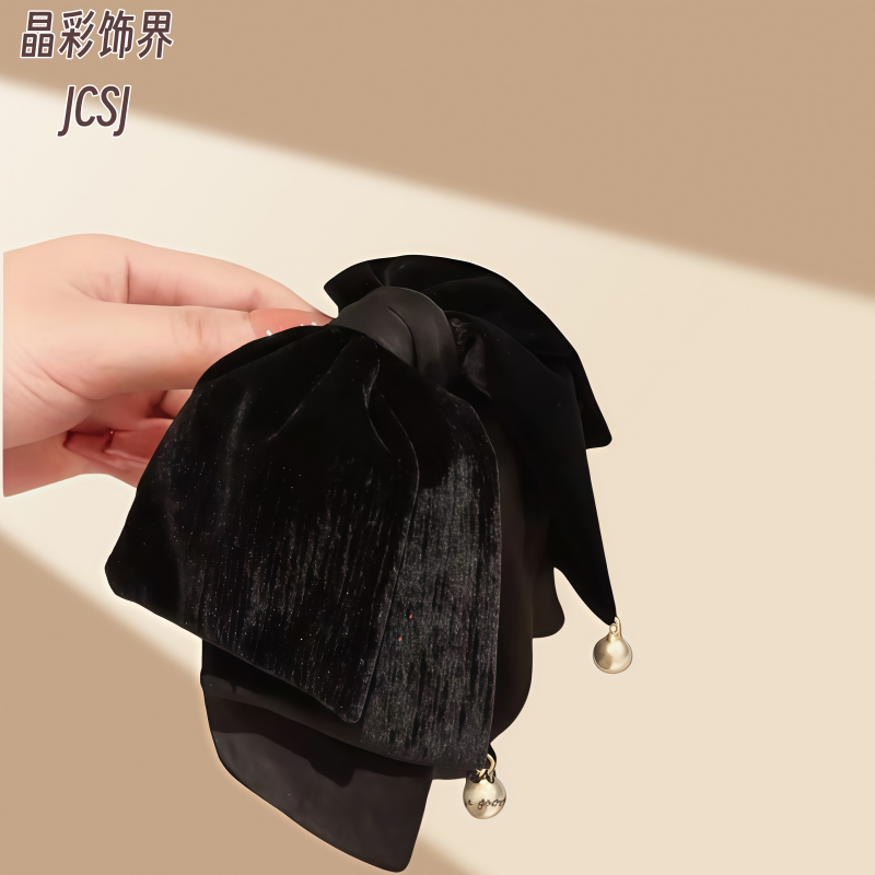 新韩系覆古丝绒蝴蝶结发夹女高级感新款后脑勺鲨鱼夹发卡头饰发饰