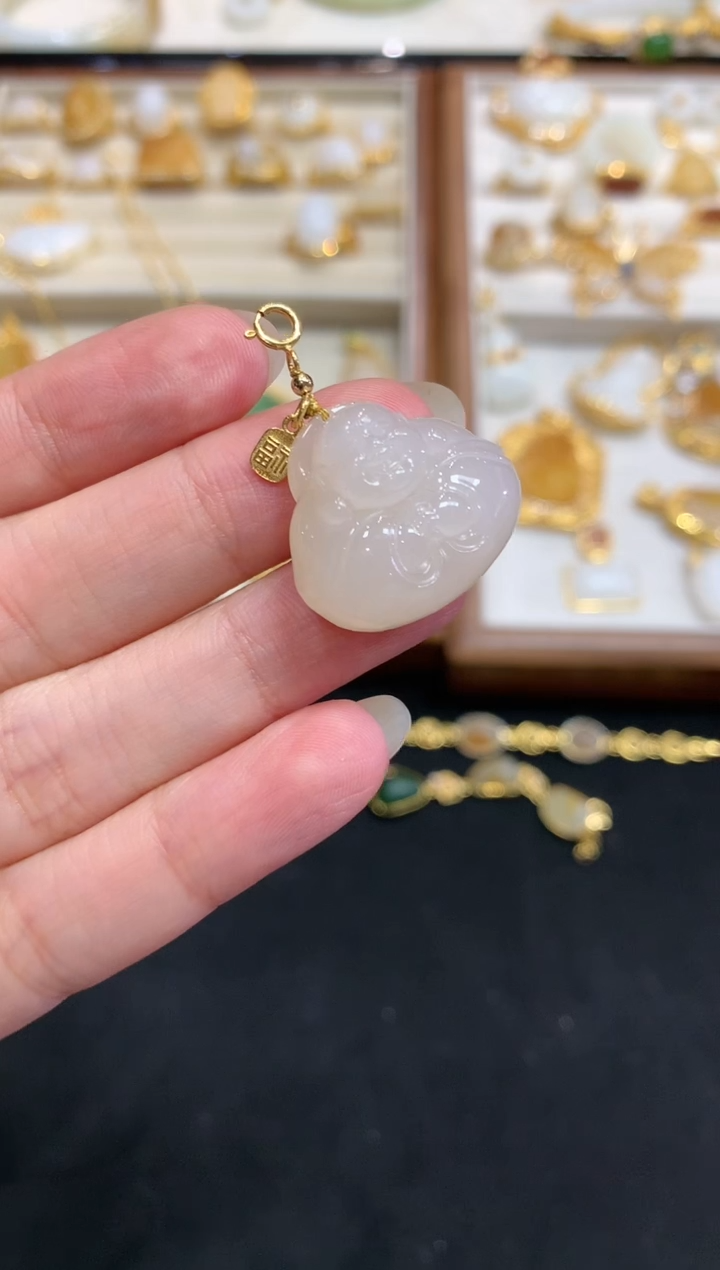 【闪购商品】和田玉吊坠(不含链)18K金镶嵌W391|1399