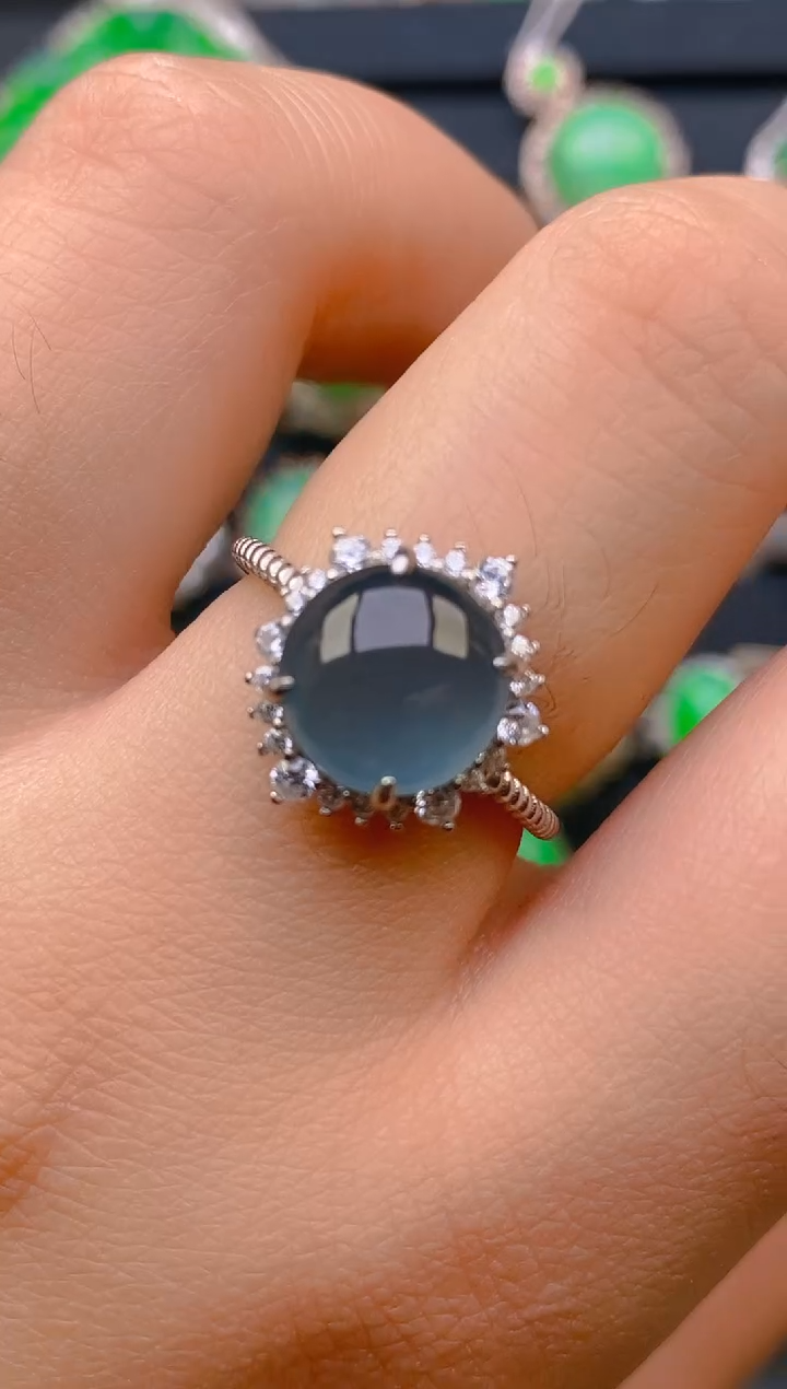 【闪购商品】翡翠戒指银S925镶嵌天然A货翡翠1