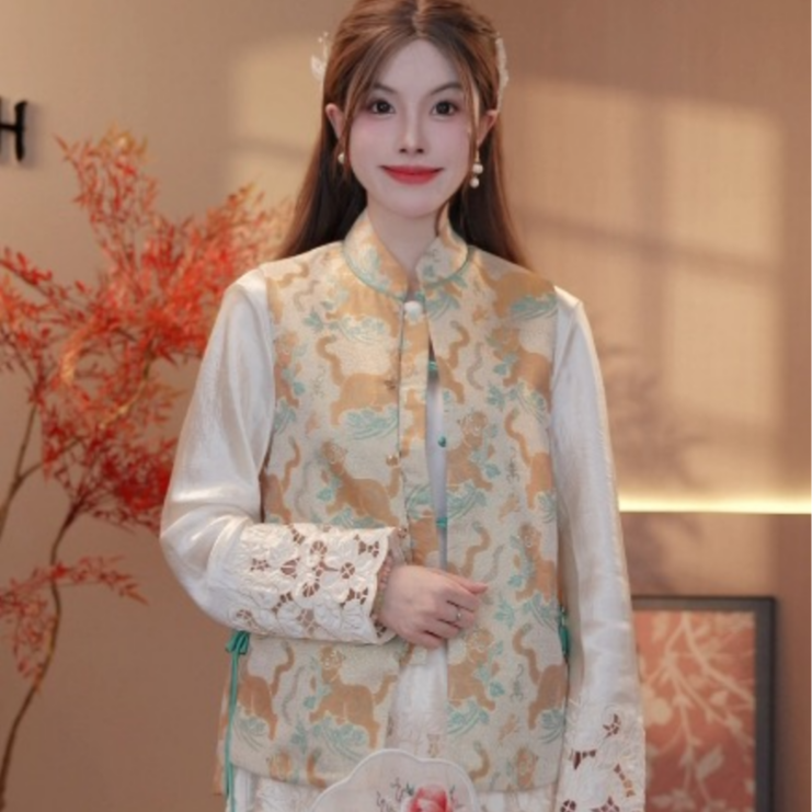 ［虎虎声威］2025新款国风新中式双面双穿织锦缎马甲Z6010 403沐子