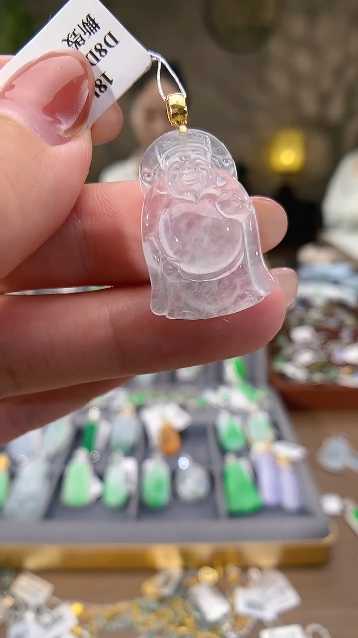 吊坠(不含链)18K金镶嵌翡翠财神