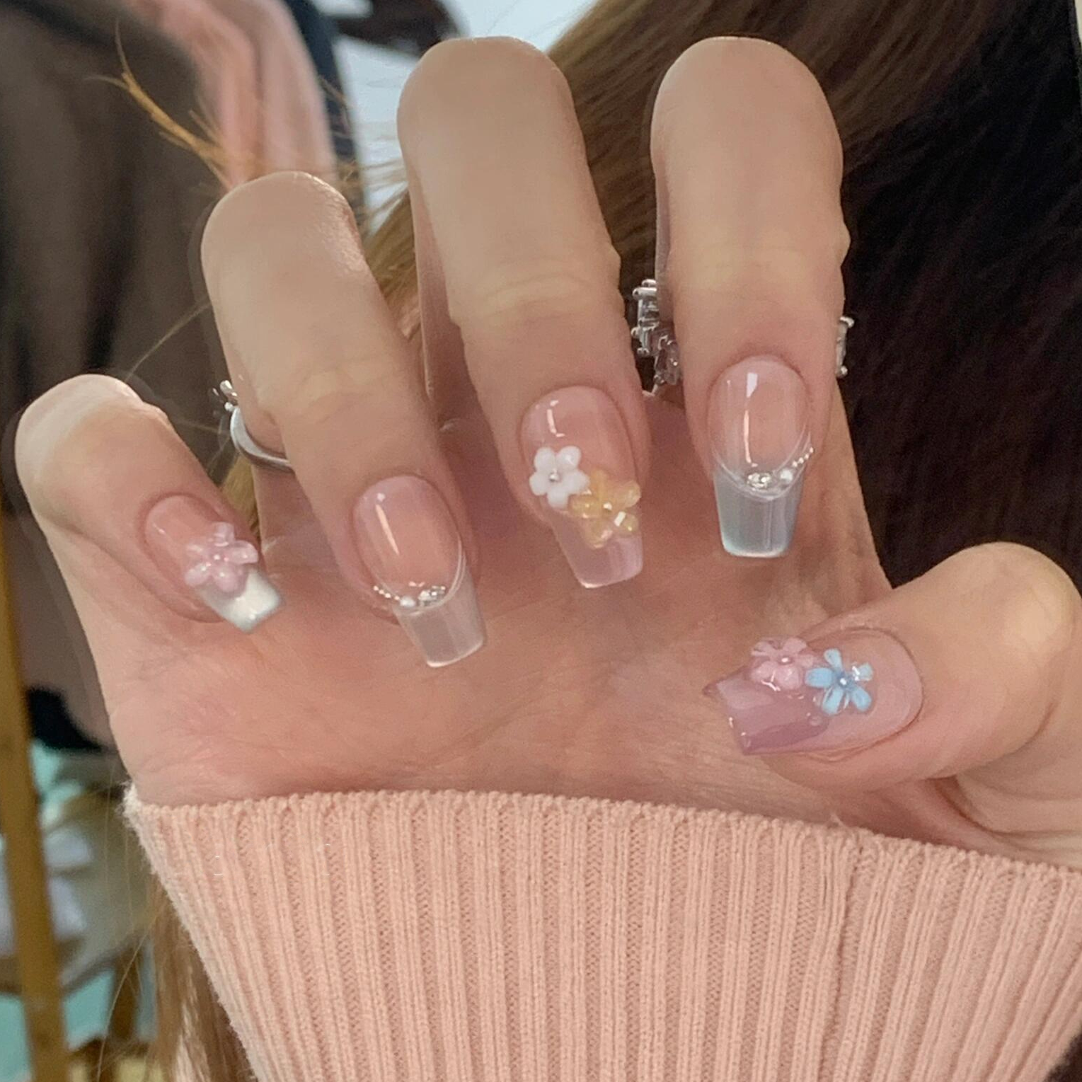 【水晶小花】新款美甲穿戴甲片2025新款高级感手工穿戴甲中长款甲