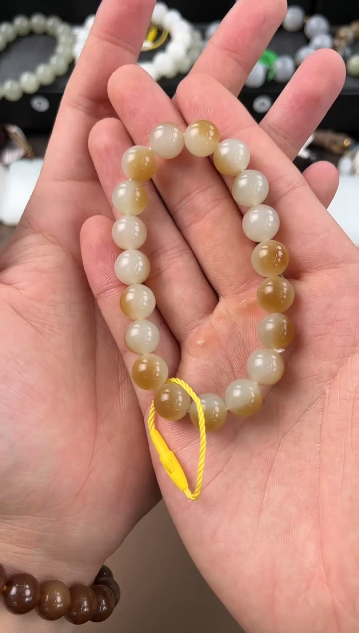 和田玉未镶嵌手串且末金山糖白手串卡10微色差