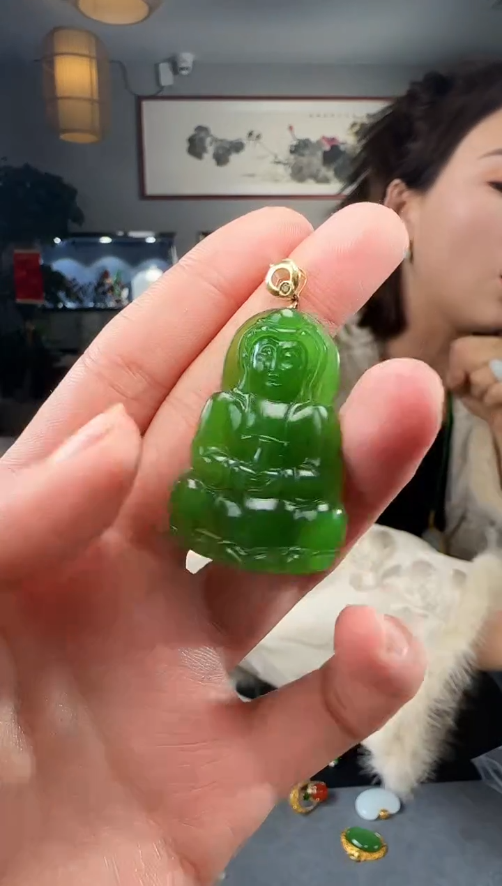 【闪购商品】和田玉吊坠(不含链)18K金镶嵌1