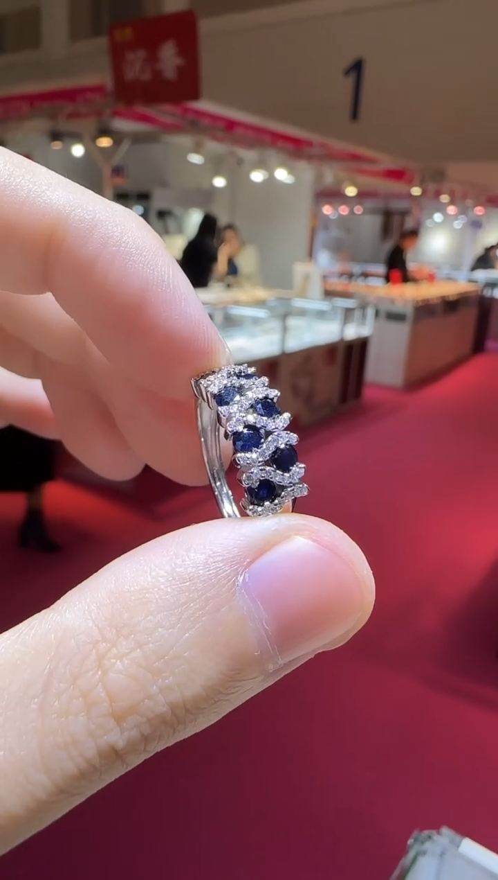 戒指蓝宝石银S925镶嵌8mm皇家蓝