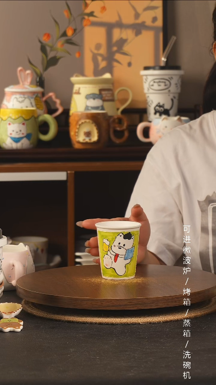 杯子景德镇高温釉下彩纯手绘创意瓷  2