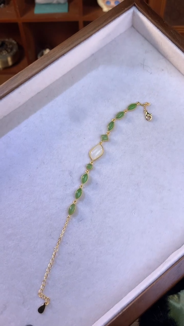 【闪购商品】和田玉手链银S925镶嵌和田玉手链