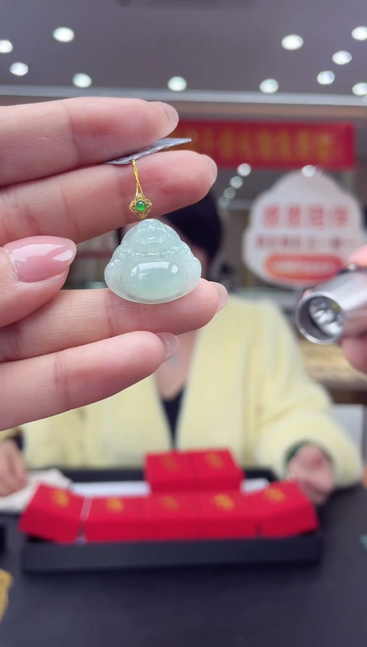 【闪购商品】翡翠挂件18K金镶嵌18K金扣佛公多人@@CMT