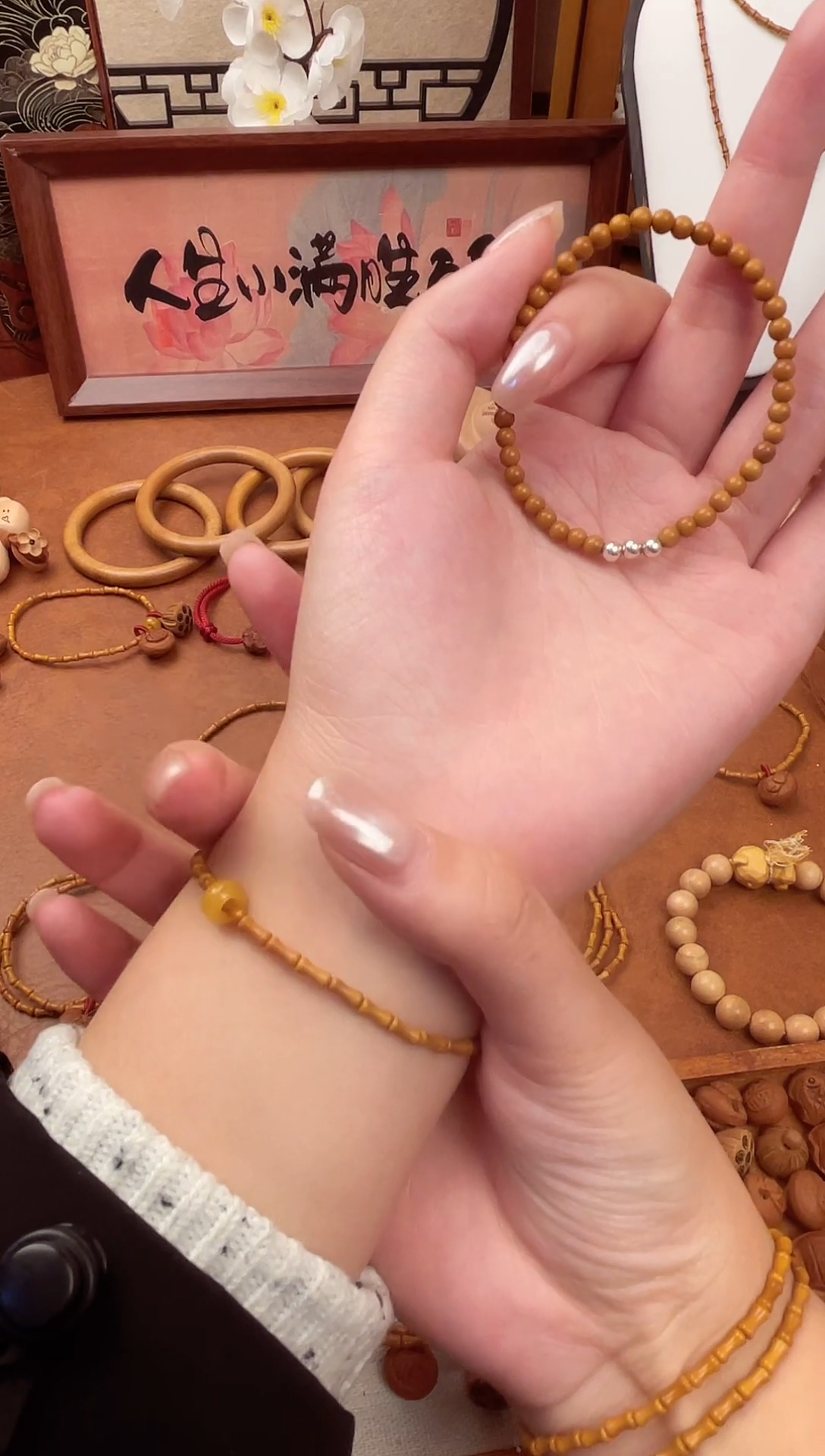 桃核圆珠一物一拍单圈素款加银珠