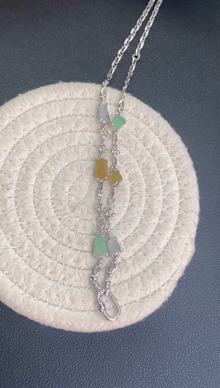 颈饰银S925镶嵌翡翠净货16922