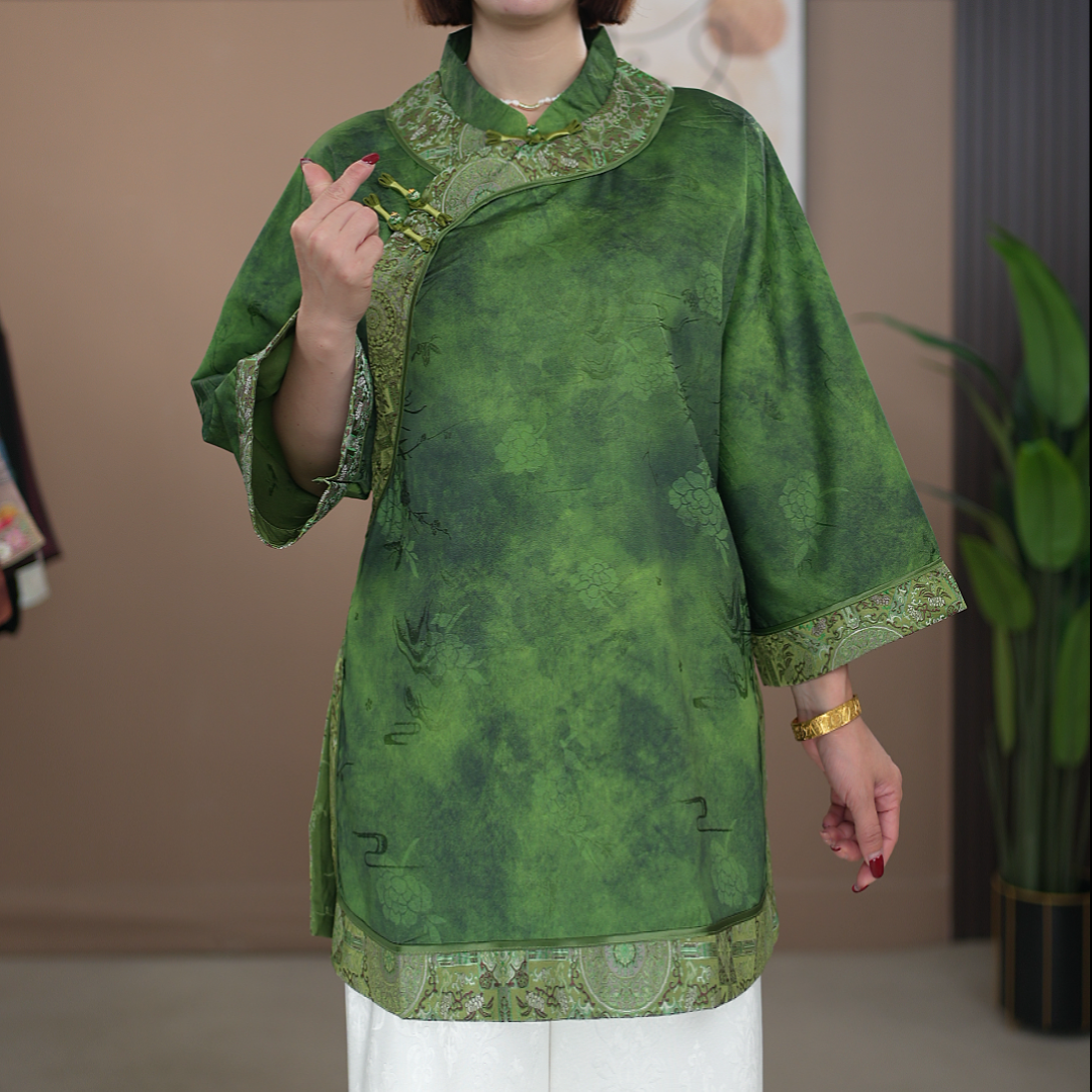 【古法手工】满分老料新中式新款刺绣九分袖上衣7982