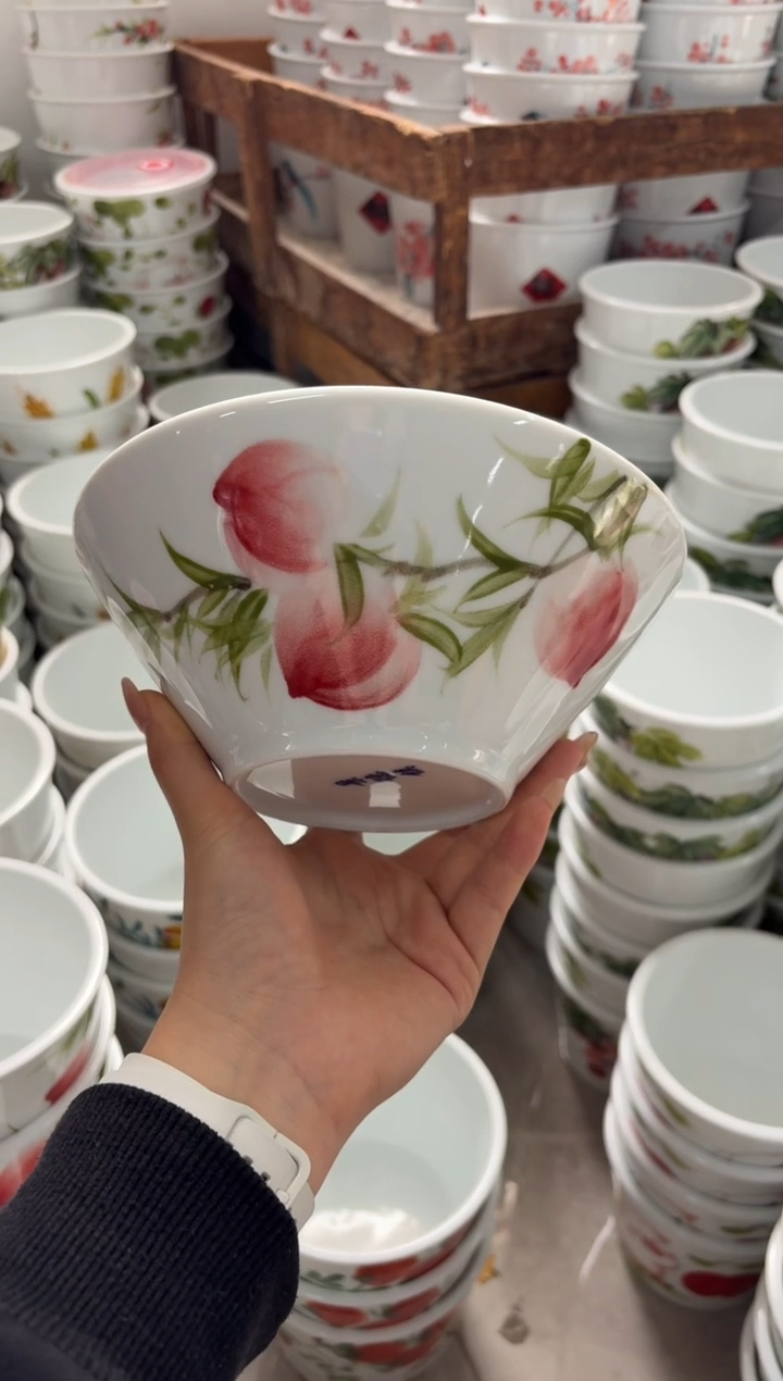 瓷片景德镇高温陶瓷食品级手绘釉中彩-斗笠面碗