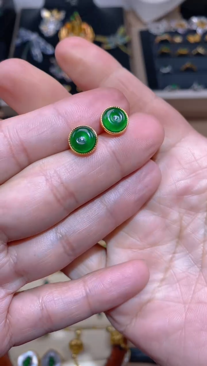 【闪购商品】翡翠耳饰银S925镶嵌耳钉 