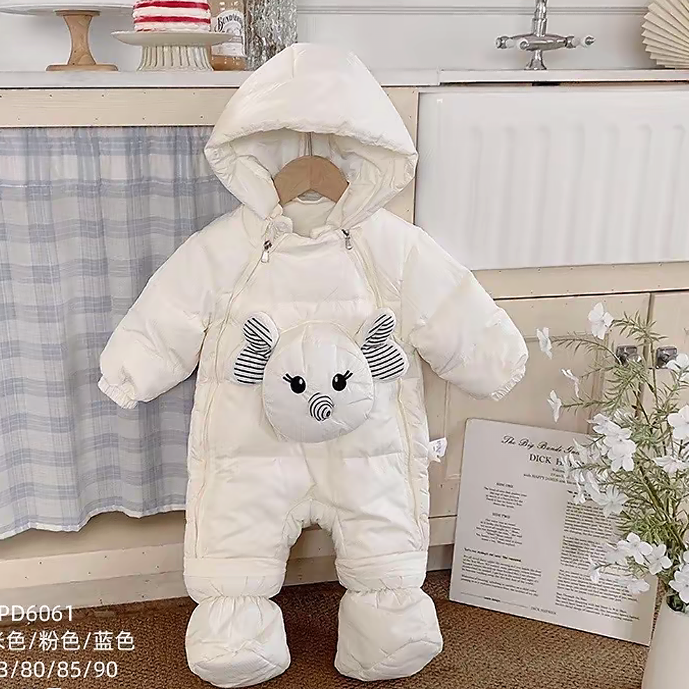 可爱大象卡通外出服连体哈衣加厚保暖冬款白鸭绒保暖