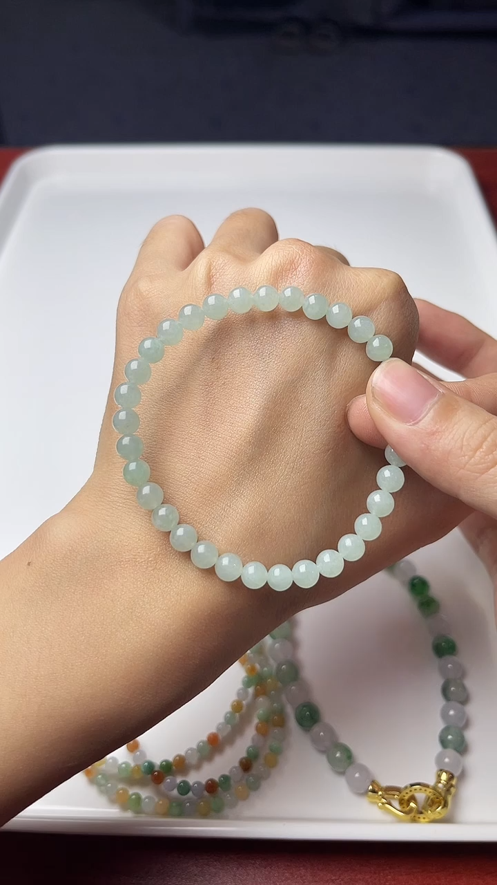 未镶嵌定制翡翠白月光晴底手串卡5.7