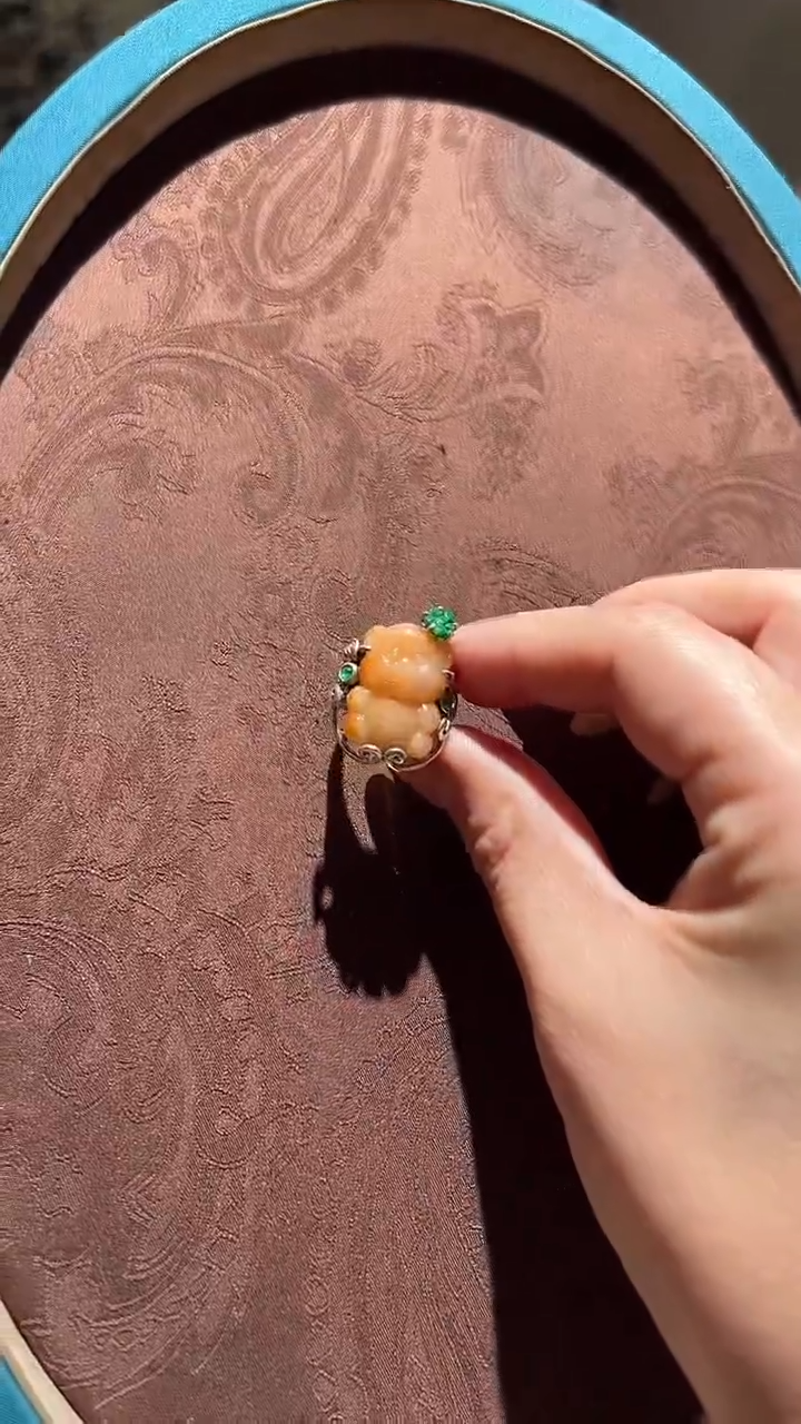 【闪购商品】翡翠戒指银S925镶嵌红翡绿翠24号