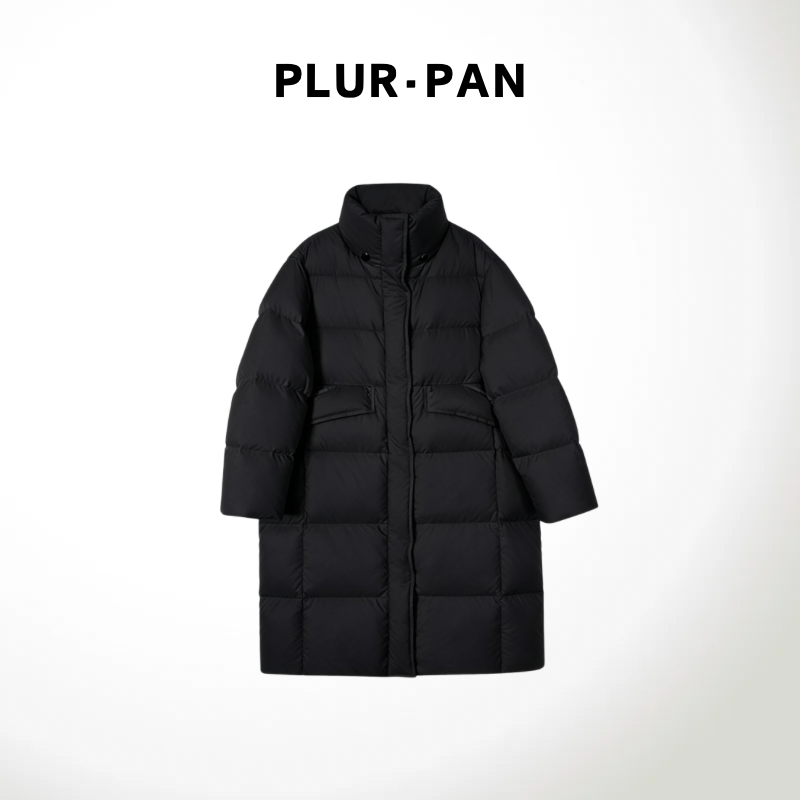 PLUR·PAN可拆卸毛线帽时尚纯色百搭加厚轻奢长款羽绒服