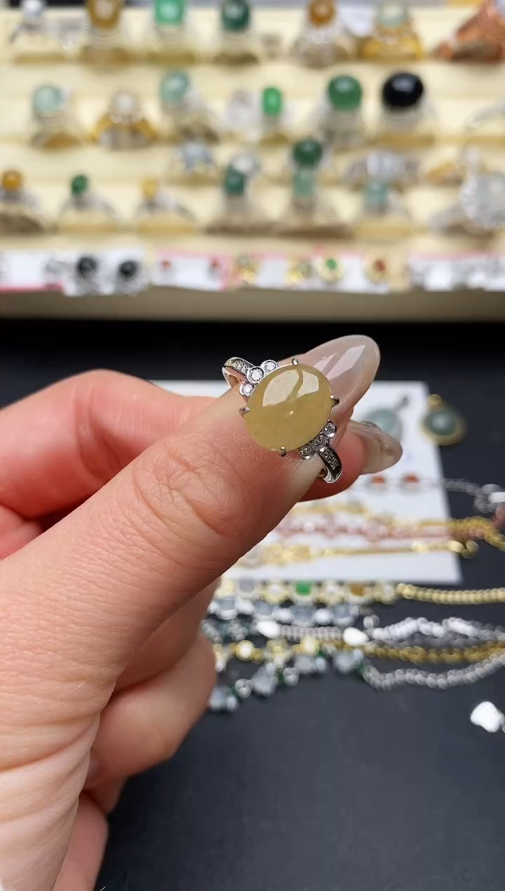 【闪购商品】翡翠戒指银S925镶嵌缅甸翡翠1  1+5