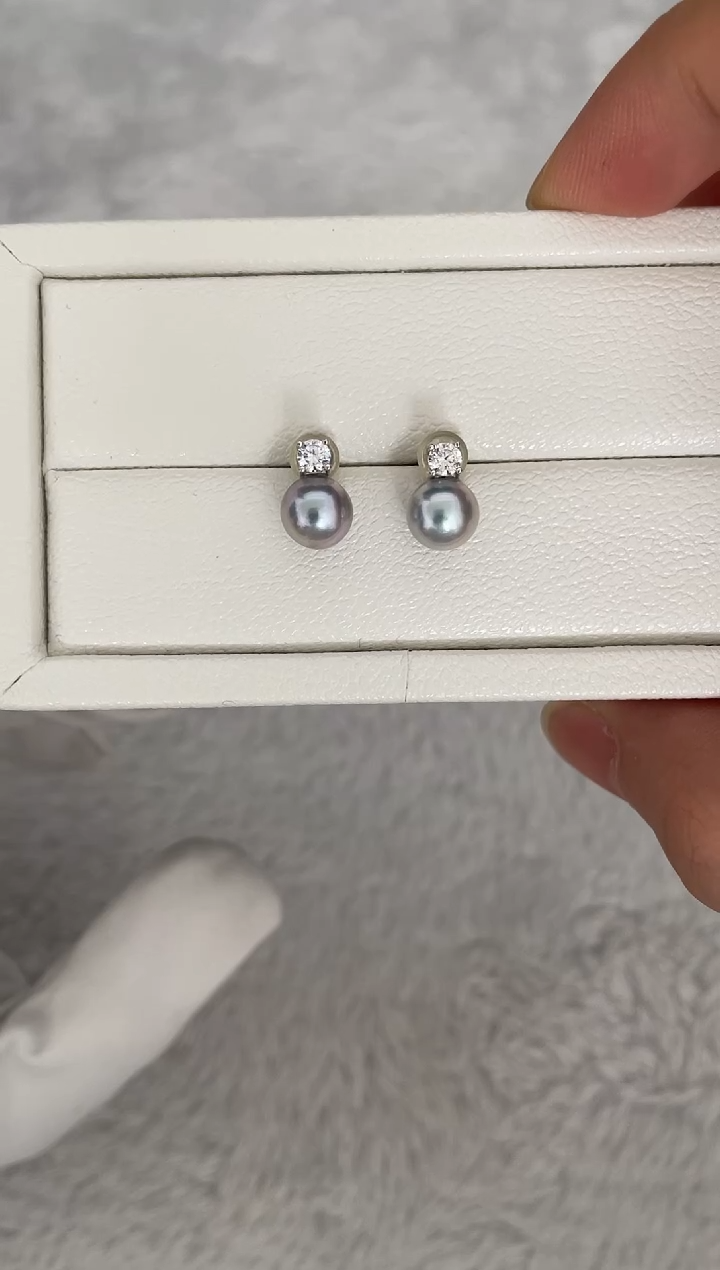 银S925镶嵌耳钉海水珍珠AK真多麻戴妃7.5-8mm