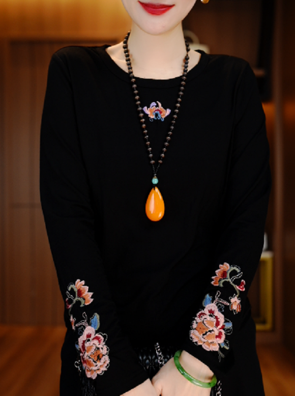 牡丹 苏绣刺绣亲肤时尚新中式卫衣保暖打底衫上衣常规V25H0762