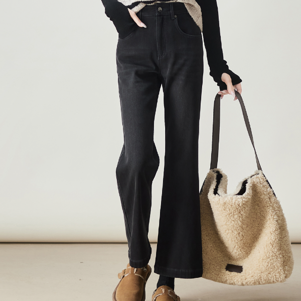 索菲丝尔加绒加厚高腰九分微喇牛仔裤女2025冬季时尚喇叭裤542003