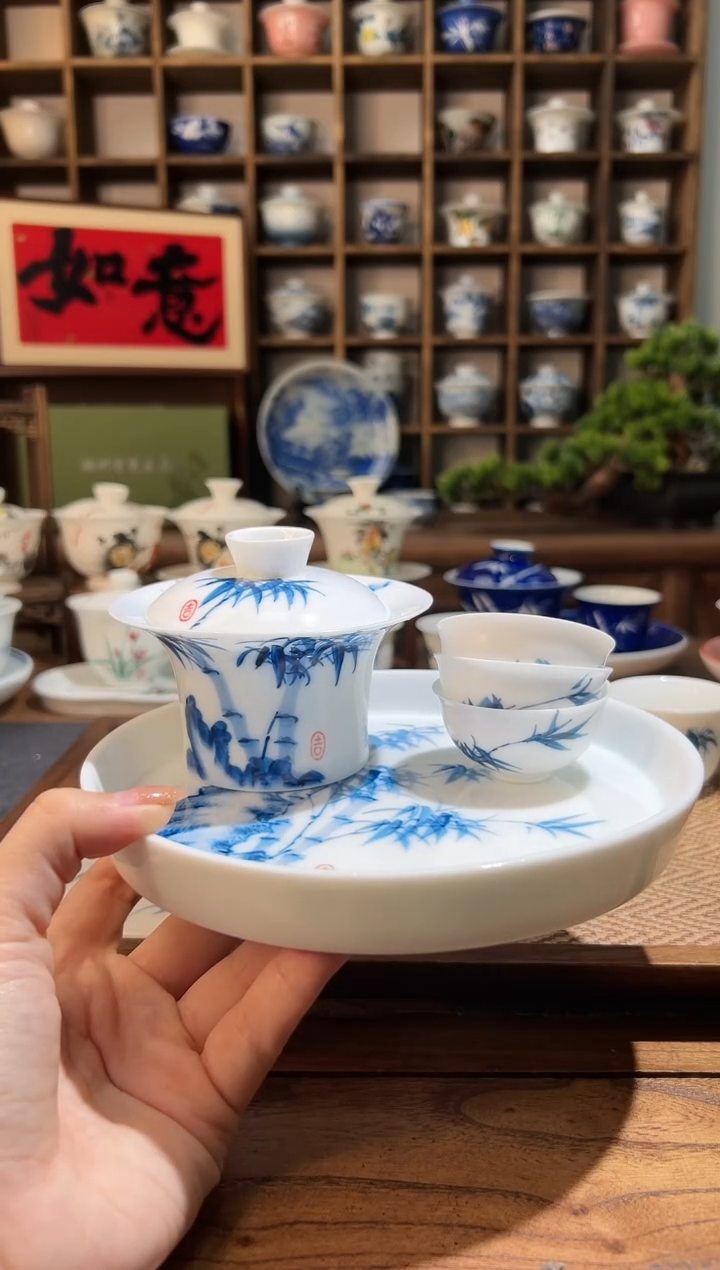 【闪购商品】竹子马蹄盖碗+3个客杯+壶承    