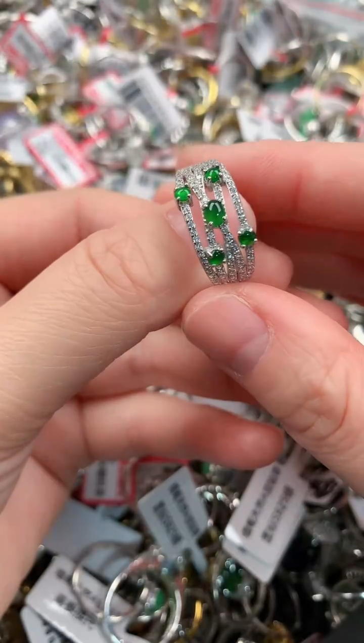 银S925镶嵌戒指翡翠666   10