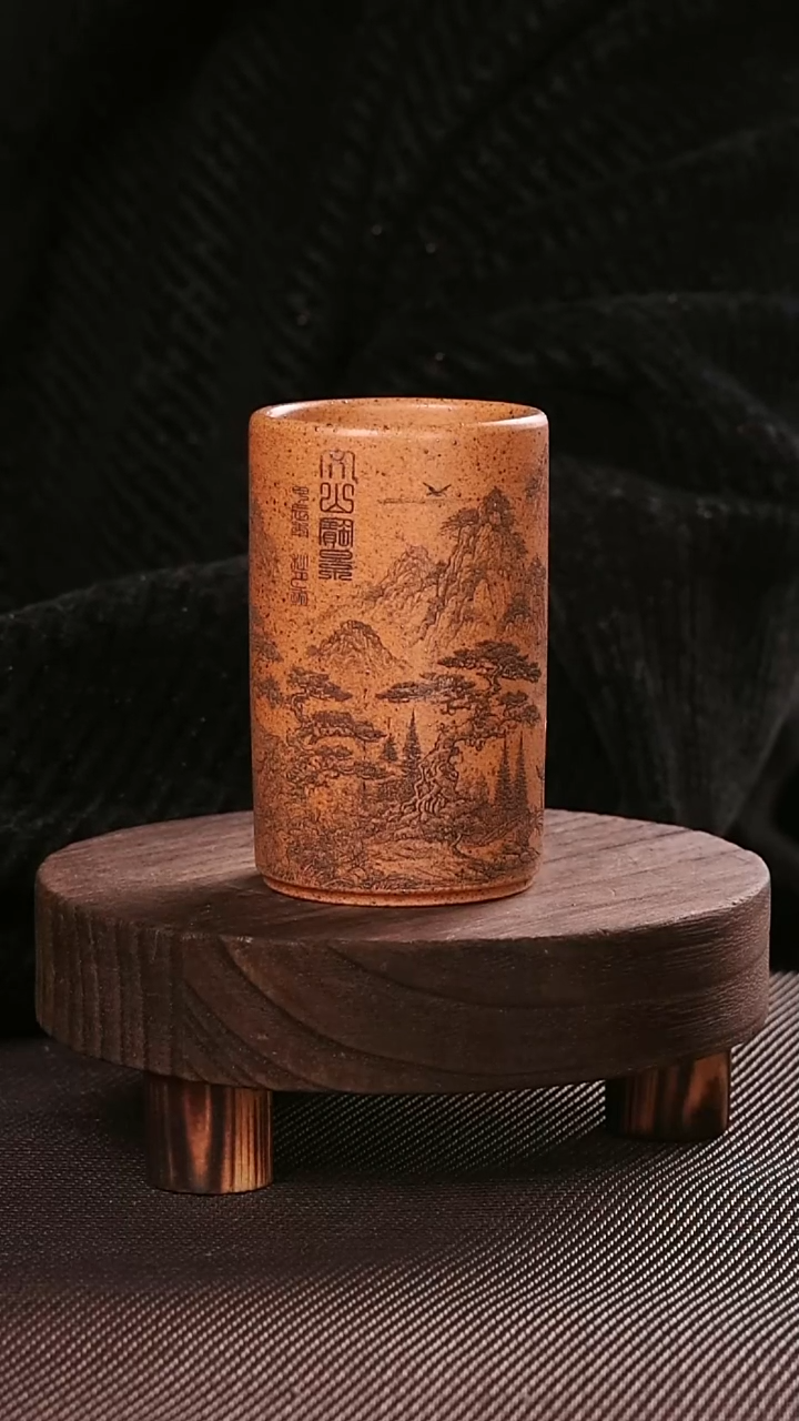 茶杯紫砂紫砂刻绘主人杯万里山河