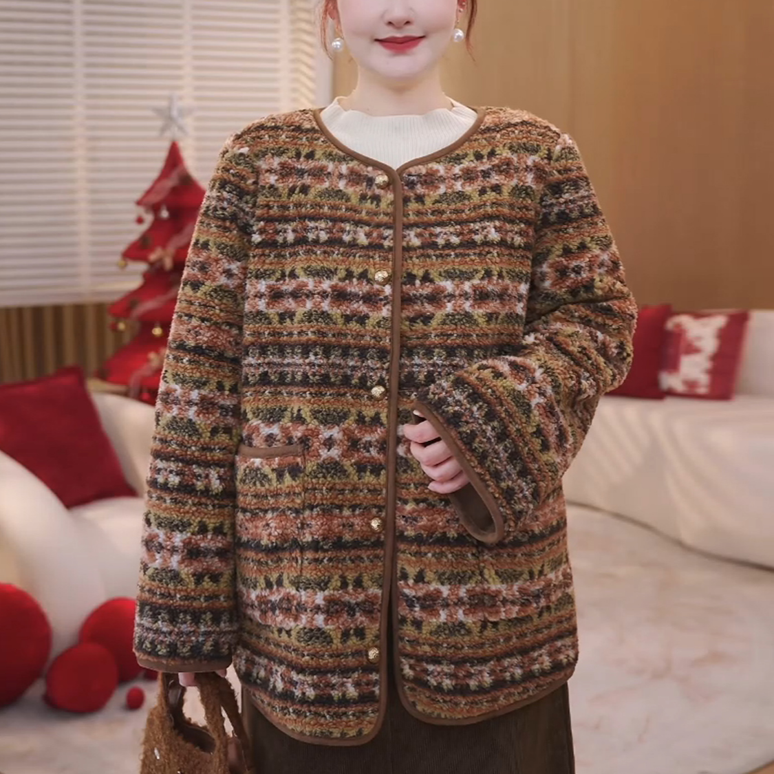 【两面可穿仿羊羔毛复合麂皮绒】MsShe大码女装2025外套E2512048