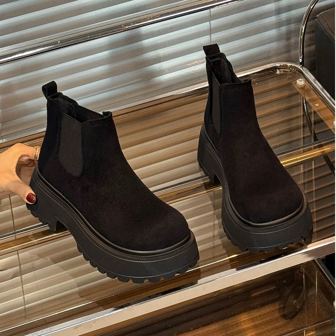 复古英伦风厚底短靴女2025秋冬新款时尚百搭瘦瘦靴 xy 53983