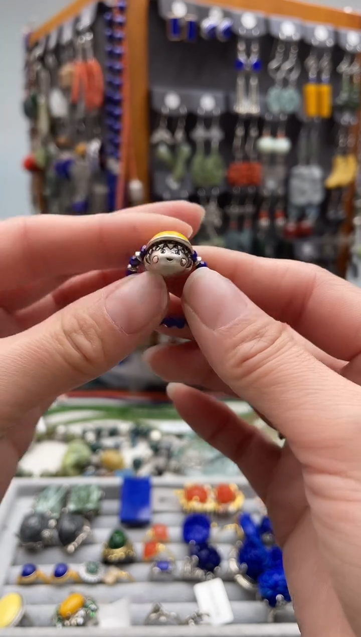 【闪购商品】青金石戒圈足银镶嵌饰品