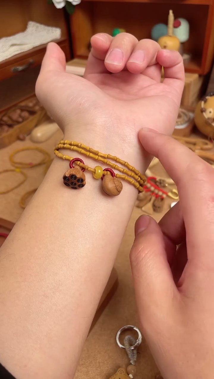 竹节手串一物一拍好运连连三圈加黄跑环