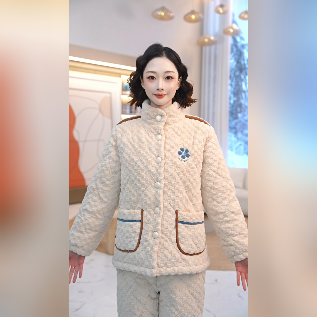 秋鹿正品牛奶绒三层长袖长裤女套新款冬季保暖冬款女士加绒加厚