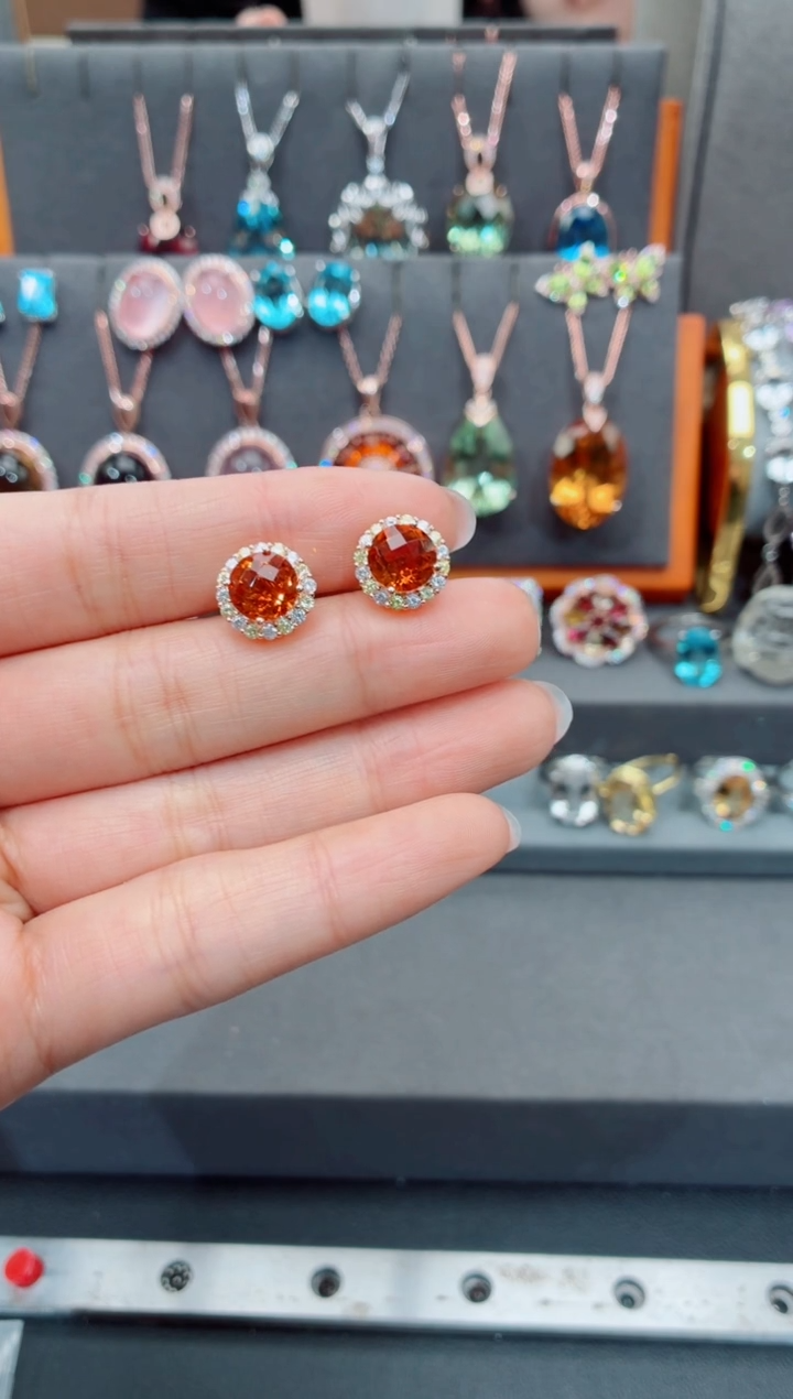 银S925镶嵌耳饰水晶水晶耳饰