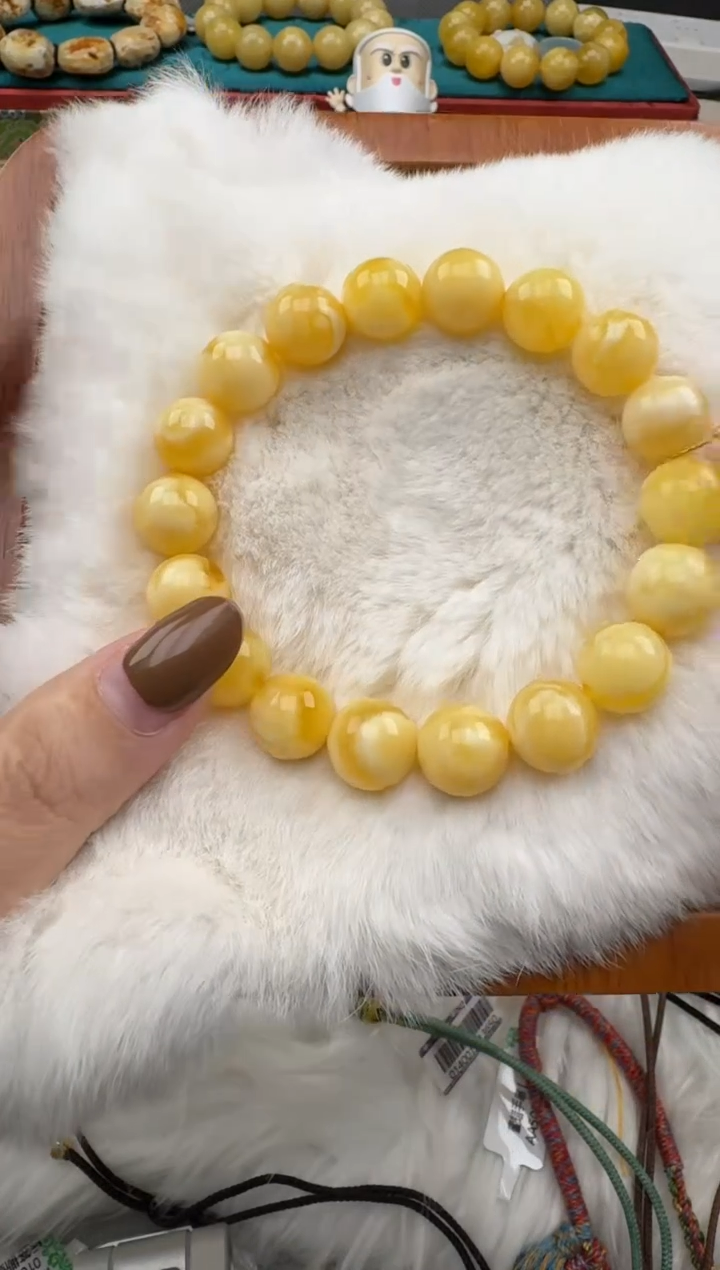 琥珀未镶嵌珠宝奇石12+黄白妖花手串HZ132
