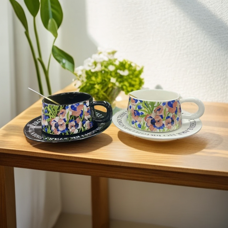 小清新鸳尾花马克杯对杯家用欧式瓷杯英式杯碟咖啡杯手绘高档