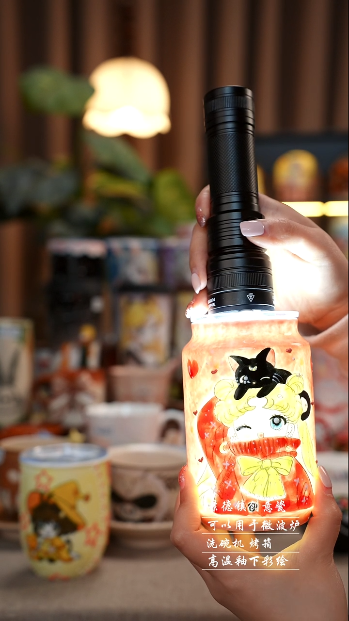 新年玉泥小樱罐杯景德镇陶瓷手工手绘创意瓷